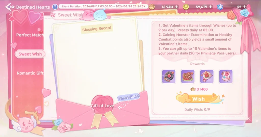 Fitur Daily Wish di event Destined Hearts